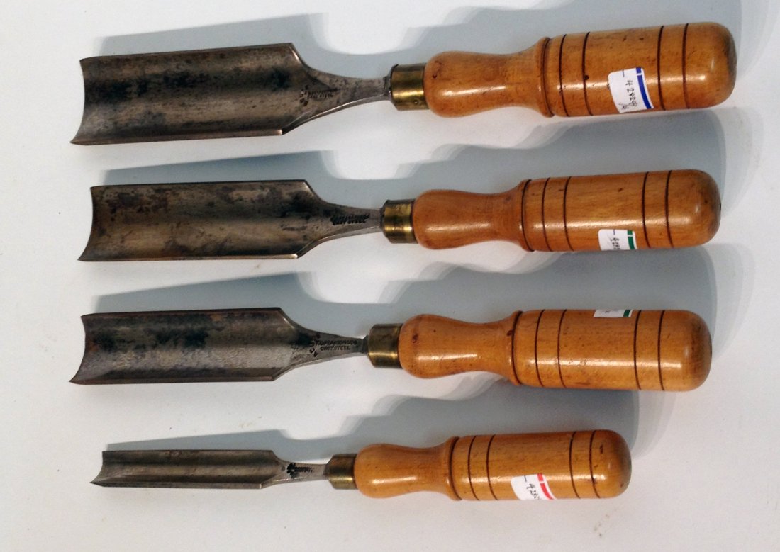 Set Of 4 Gouge Chisels "F. G. Pearson": Longest 14 3/8" Shipping: We are able to pack and ship this item to an address in the United States for $50.00 via USPS Priority Mail or via FedEx Ground/Home Delivery. Tracking information will be se