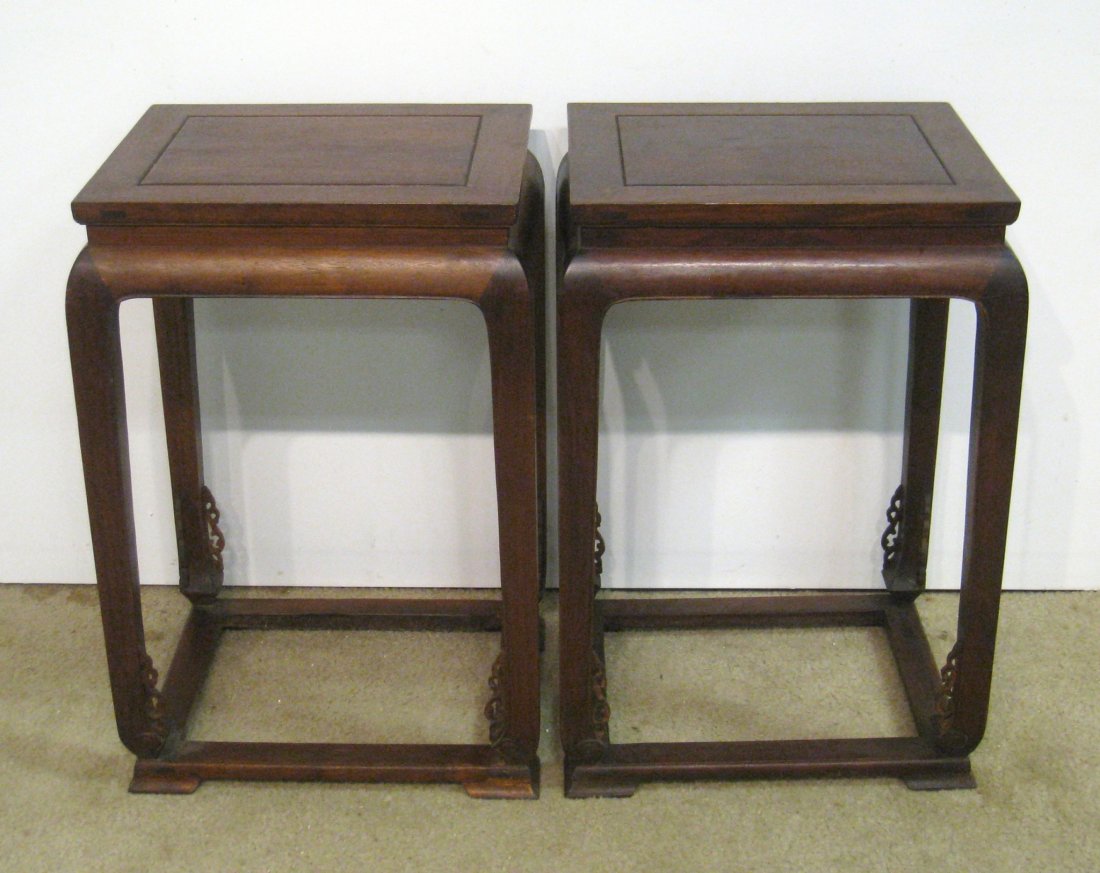 Pair Chinese Of Huanghuali Tables: In solid wood, a pair standing with squared legs and a stretcher frame just above the feet. Shipping: We are unable to ship this item. Please contact our local UPS Store, store1152@theupsstore.com, or