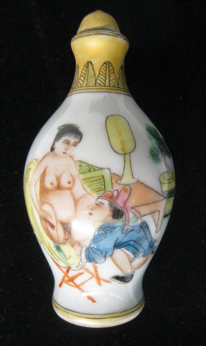 Chinese Erotic Snuff Bottle: Chinese erotic snuff bottle. About 4" tall. Shipping: We are able to pack and ship this item to an address in the United States for $25.00 via USPS Priority Mail. Tracking information will be sent to
