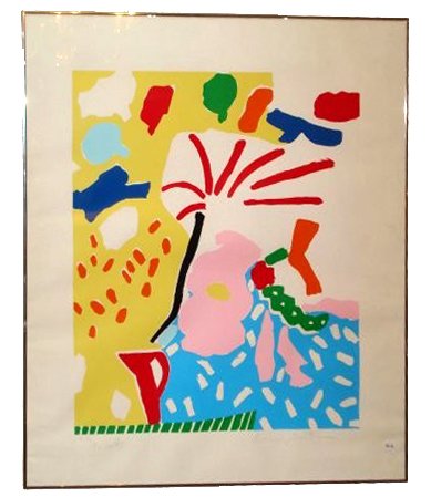 Lithograph By Knox Martin: A brightly colored abstract lithograph by Knox Martin, 36" X 32", and signed "ap" and "18/40" on the lower left, in pencil. Shipping: We are unable to ship this item. Please contact our local UPS Stor