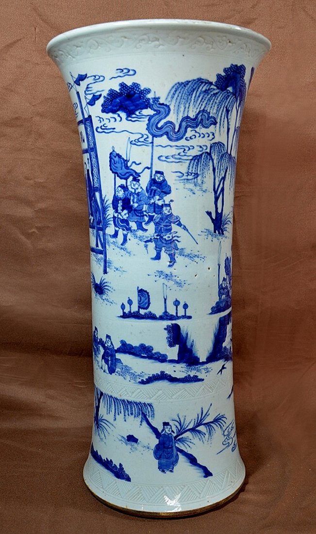 Chinese Gu Vase: Gu vase, 17c., with a Chinese War story. 18" tall. Shipping: We are able to pack and ship this item to an address in the United States for $55.00 via USPS Priority Mail or via FedEx Ground/Home Delive