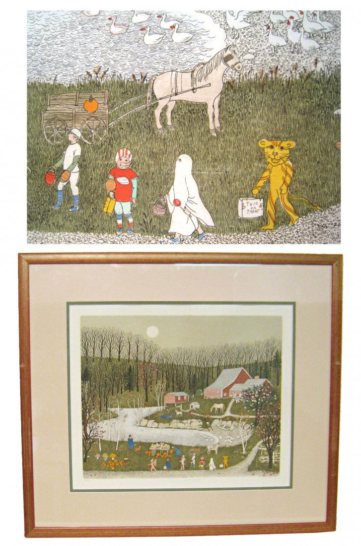 C. Romley "Autumn Fest": Cuca Romley (Spanish- American, B. 1933), colored print, pencil signed lower right , titled center and numbered: 6/10 A. P., ,measuring 18" X 21" sight. Shipping: We are unable to ship this item. Plea