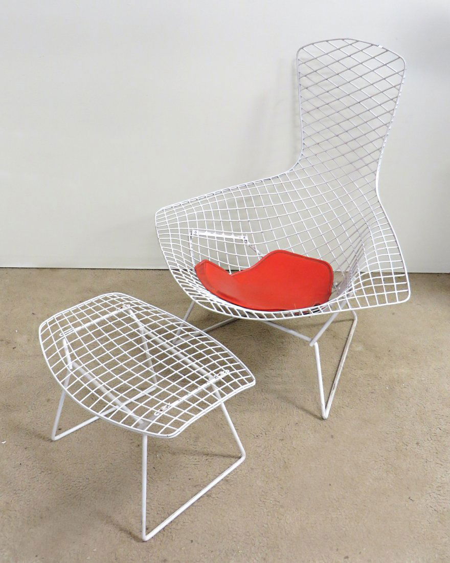 Wire Chair And Footrest Set. T: The chair with a high backrest, 41" tall, and wire constructed footstool. Shipping: We are unable to ship this item. Please contact our local UPS Store, store1152@theupsstore.com, or the Packaging Sto