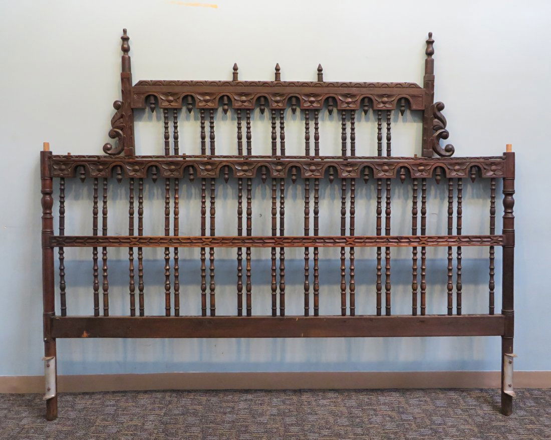 Bed Frame Headboard: An antique headboard from a 19th century bed featuring turned bulasters and a two piece frame. 82" X 66" Shipping: We are unable to ship this item. Please contact our local UPS Store, store1152@theups