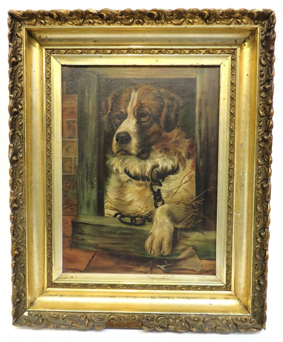 Framed St. Bernard: 22" x 18" Shipping: We are able to pack and ship this item to an address in the eastern states for $50.00 or to the western states for $80.00 via USPS Priority Mail or via FedEx Ground/Home Delivery. 