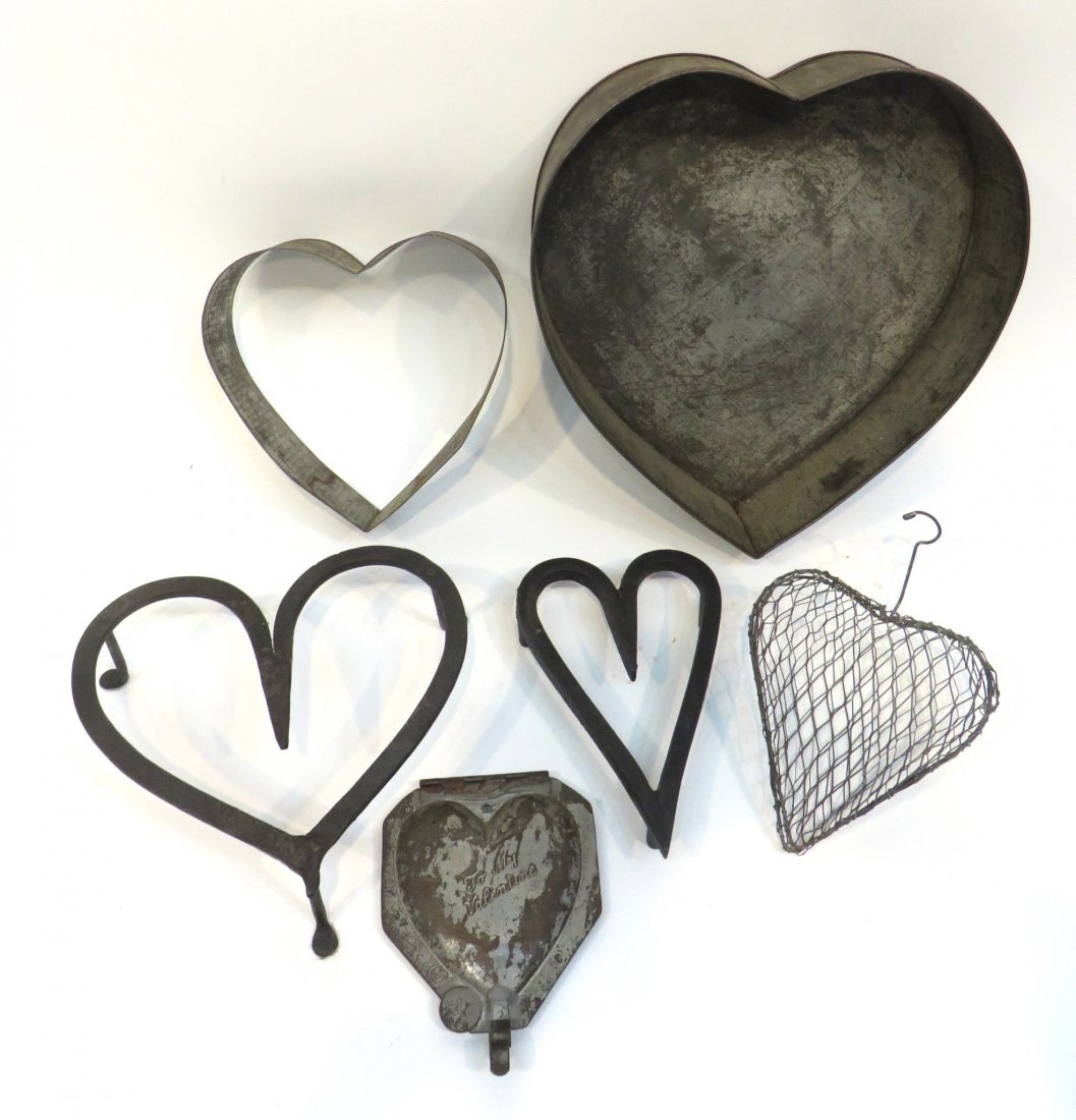 Heart Shaped Trivet, Molds, Etc.: 6 items, metal. Shipping: We are able to pack and ship this item to an address in the United States for $25.00 via USPS Priority Mail. Tracking information will be sent to your email address. Each add