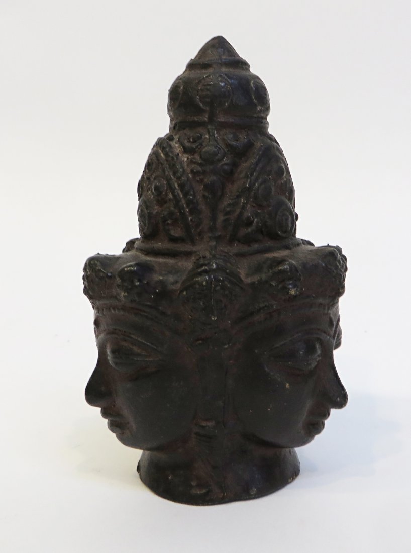Thai Antique Buddha Head: 4 1/2" in height, in bronze. Shipping: We are able to pack and ship this item to an address in the United States for $25.00 via USPS Priority Mail. Tracking information will be sent to your email addr