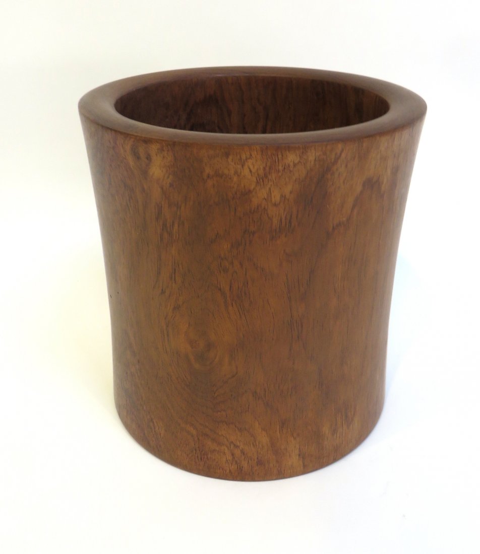 Huanghuali Brush Pot: 7 3/4" X 7 1/2", made from choice grained Huanghuali wood. Lacking interior center plug. Shipping: We are able to pack and ship this item to an address in the United States for $30.00 via USPS Priorit