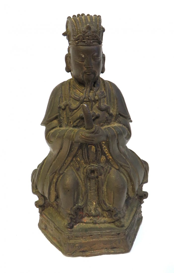 Bronze Figure Of Wen Xiang: An 8 1/2" Ming dynasty cast bronze of Wen Xiang. Shipping: We are able to pack and ship this item to an address in the United States for $40.00 via USPS Priority Mail or via FedEx Ground/Home Delivery