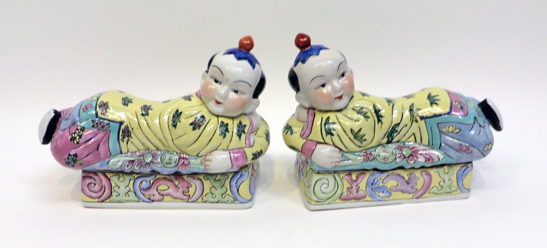 Pair Famille Rose Lidded Boxes: 11 1/2" X 8" Shipping: We are able to pack and ship this item to an address in the United States for $50.00 via USPS Priority Mail or via FedEx Ground/Home Delivery. Tracking information will be sent 