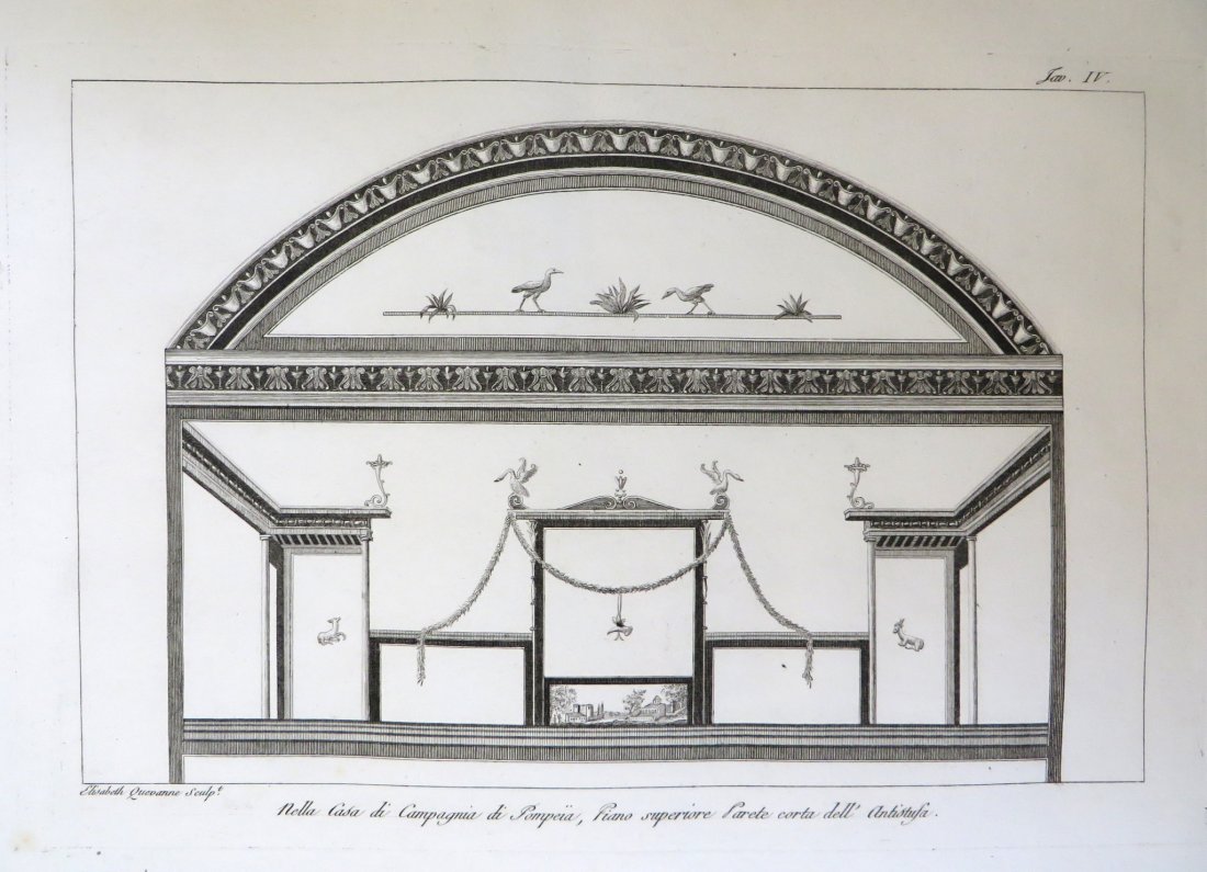 Elisabeth Quevanne Architectural Etching: Elisabeth Quevanne (French, 1648-1711), Architectural Etching, Piranesi-style. "Nella Casa di Campagnia di Pompeia, ....", in Piranesi-style, 7 3/4" X 12" Architectural engraving. Shipping: We are abl