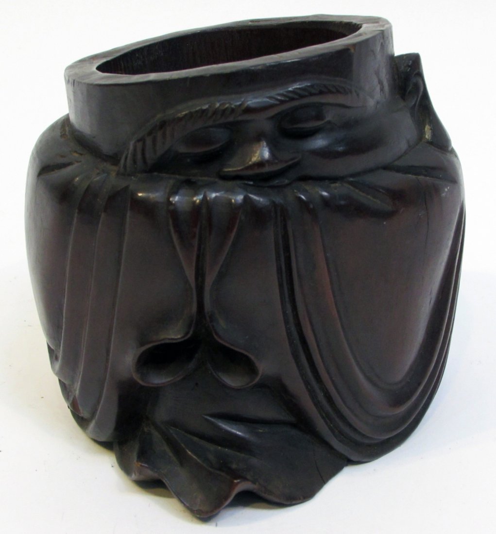 Unusual Brush Pot: In the form of a robed monk peeking out, 4 1/2" Shipping: We are able to pack and ship this item to an address in the United States for $25.00 via USPS Priority Mail. Tracking information will be sent