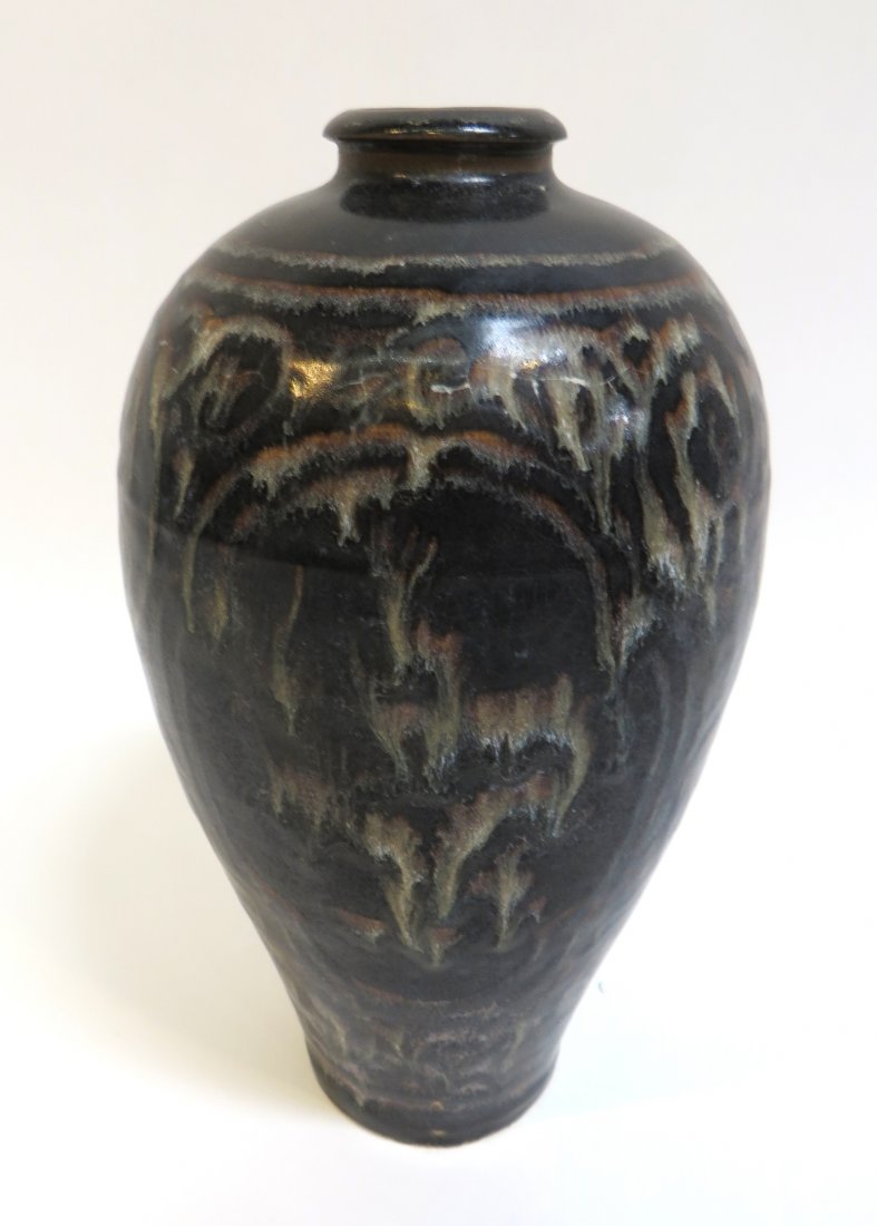 Jizhou Ware Meiping Vase: 12" in height, with a dull black glaze. Shipping: We are able to pack and ship this item to an address in the United States for $50.00 via USPS Priority Mail or via FedEx Ground/Home Delivery. Trackin