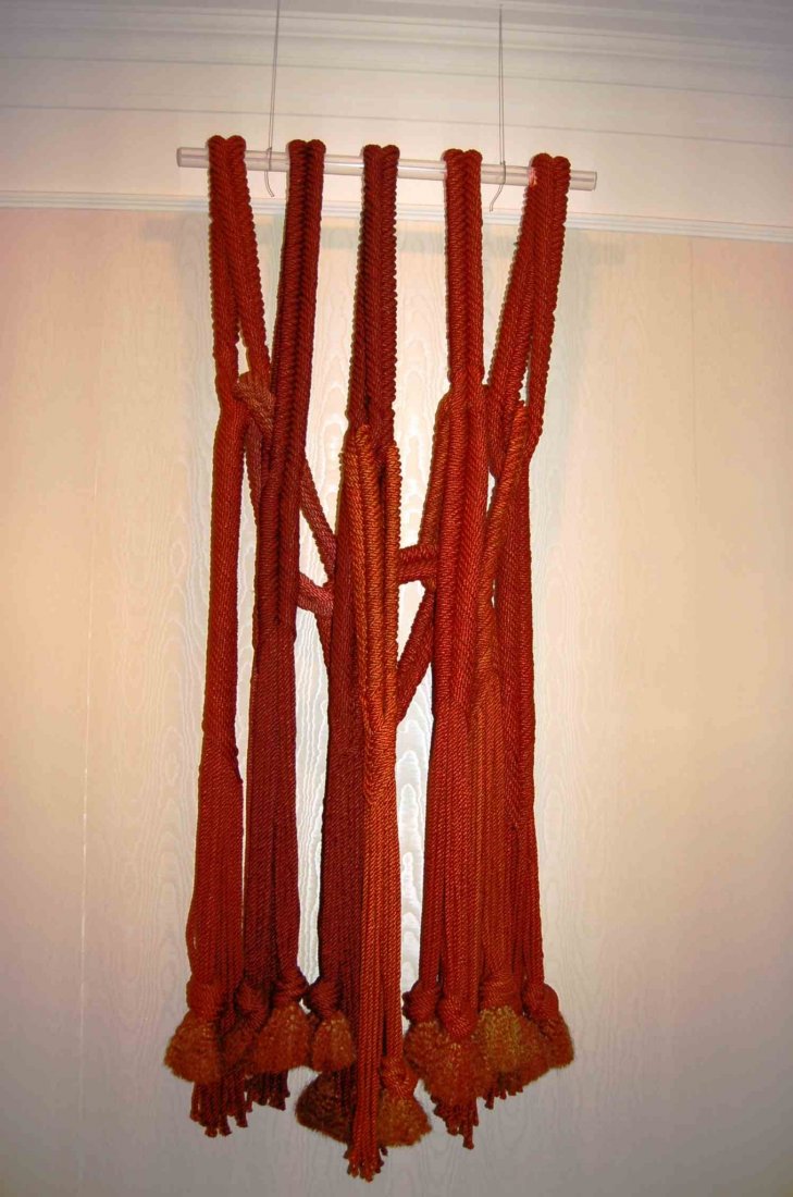 Rope Sculpture By Francoise Grossen: An unusual Manila hemp rope sculpture by Francoise Grossen (Swiss, B. 1943) . Shown from where it was taken from a private collector who purchased it from the artist in the 1980s, it hangs about 7' hi