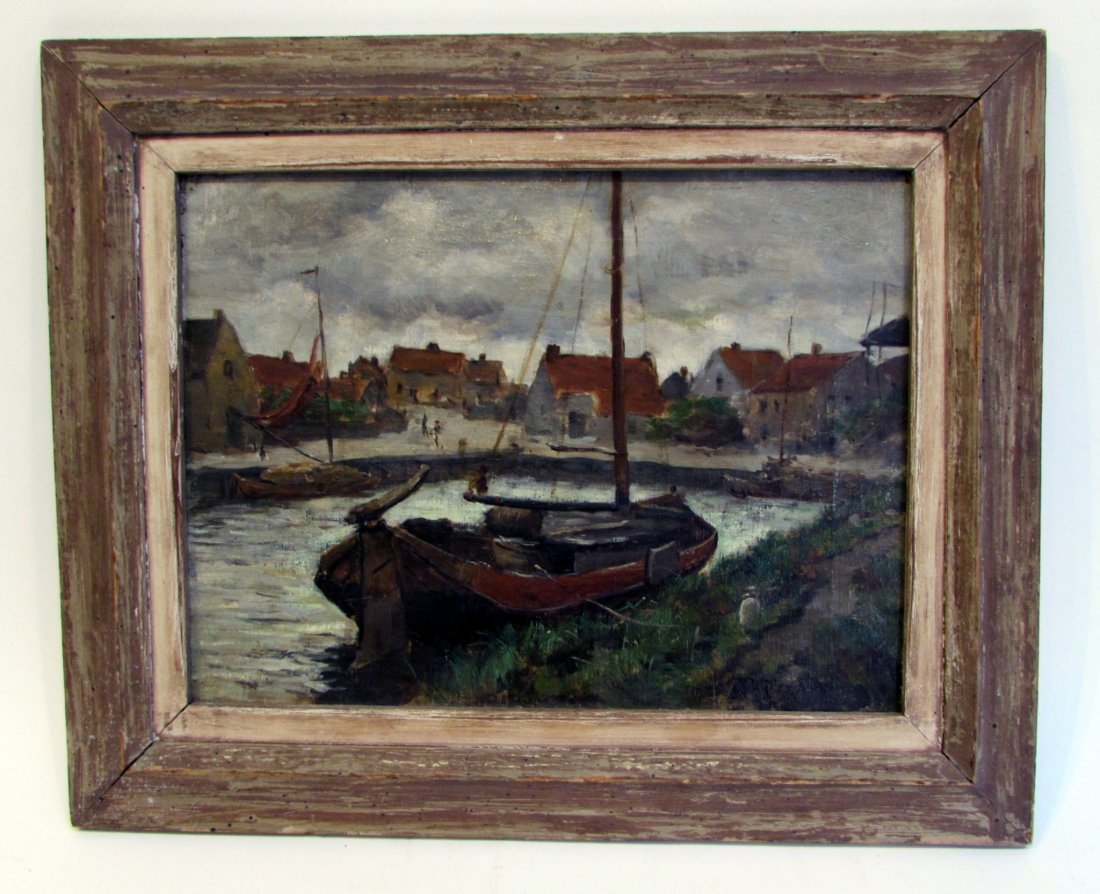 Parker Mann (English, 19th C.) Oil: Oil on canvas, 12" X 16" and framed. Condition issues with loose canvas and a minor repair in upper sky area. Shipping: We are able to pack and ship this item to an address in the United States for $5