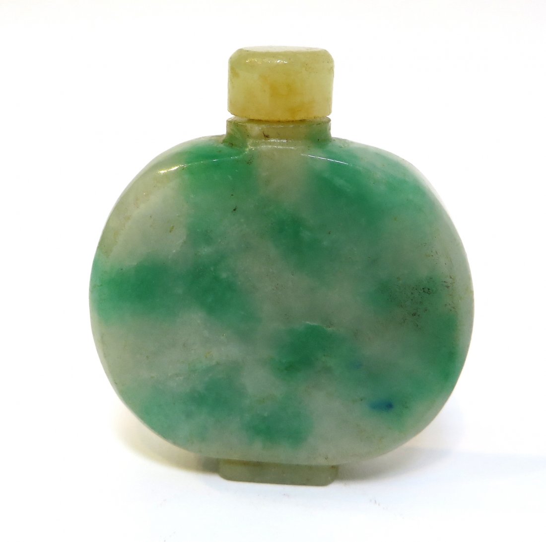 Jadeite Snuff Bottle: Jadeite snuff bottle. 65 mm tall. Shipping: We are able to pack and ship this item to an address in the United States for $25.00 via USPS Priority Mail. Tracking information will be sent to your email