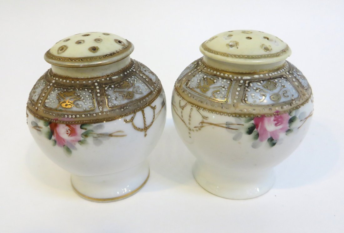 Nippon Salt And Pepper Shakers: Nippon salt and pepper shakers with rose design. 2 1/2" Shipping: We are able to pack and ship this item to an address in the United States for $25.00 via USPS Priority Mail. Tracking information will