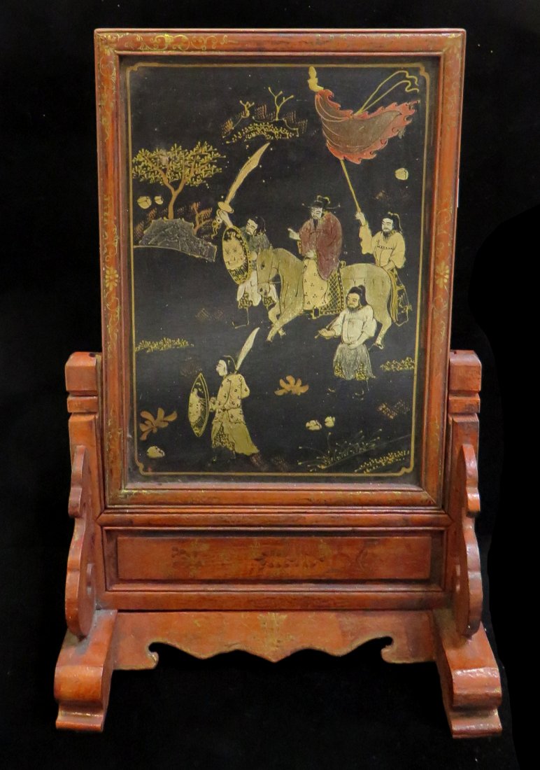 Antique Chinese Lacquer Table Screen (1 of 9)