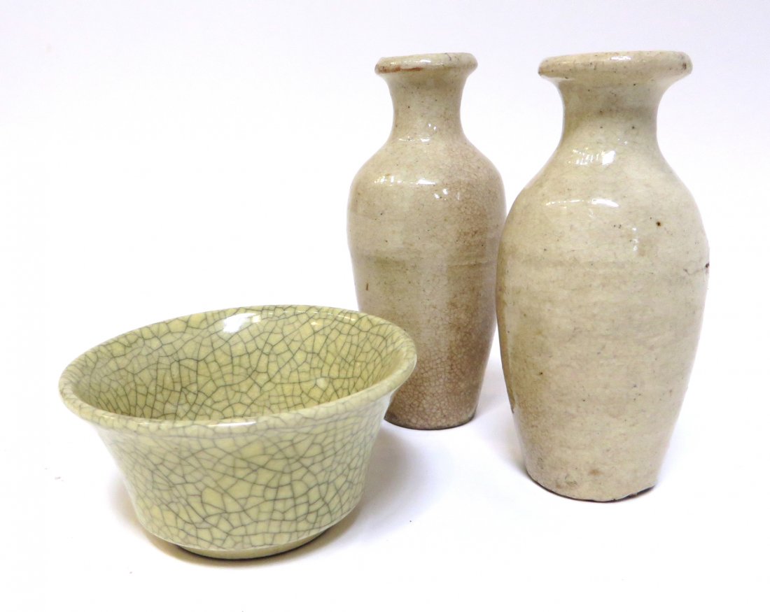 Two Miniature Vases And Crackle Glaze Bowl (1 of 4)