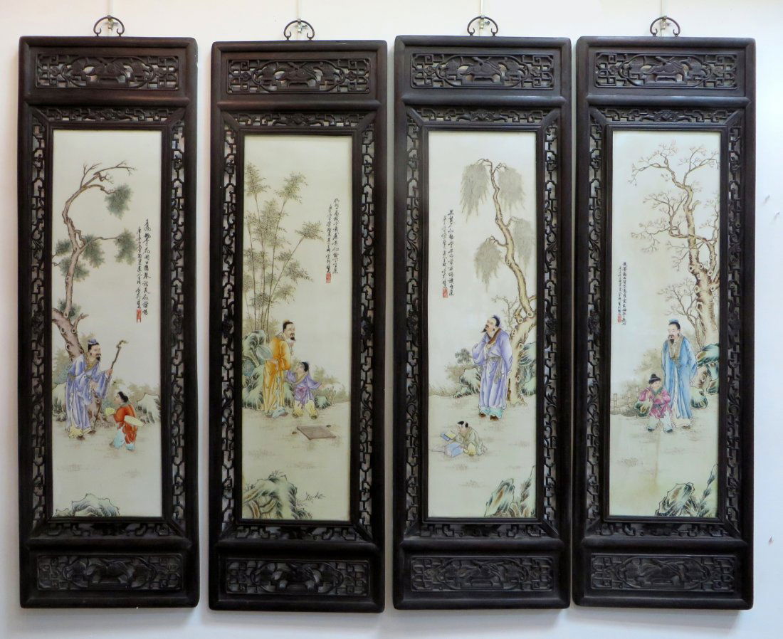 Four Large Qing Porcelain Panels With Zitan Frames (1 of 10)