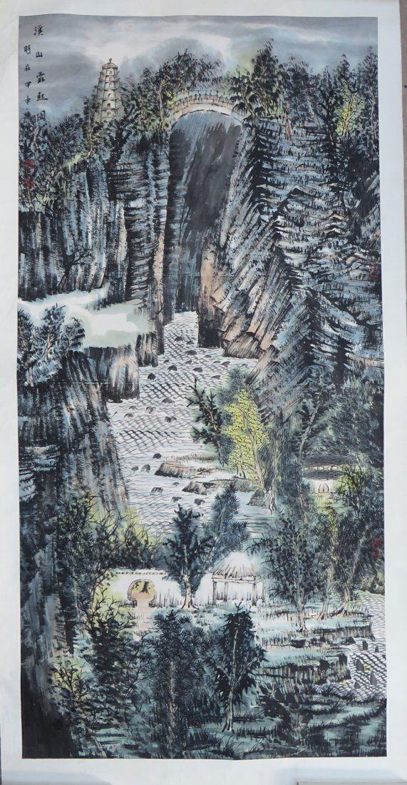 Chinese Watercolor Painting Of A Valley Scene (1 of 5)