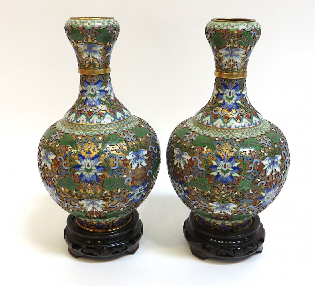 Pair Cloisonné Vases With Stands (1 of 9)