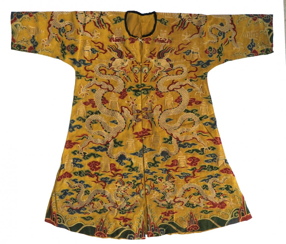 Yellow Embroidered Silk Robe (1 of 10)