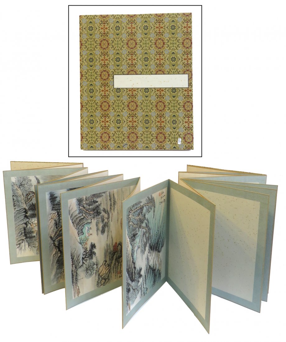 Chinese Watercolor Painting Album: Chinese Watercolor Painting Album: Description: Presented in book form with the 1o examples of original art in accordion style. Dimensions: 61" X 13