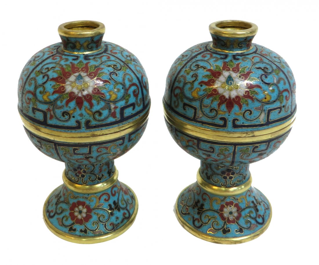 Pair 19th C. Chinese Cloisonné Lidded Containers (1 of 6)