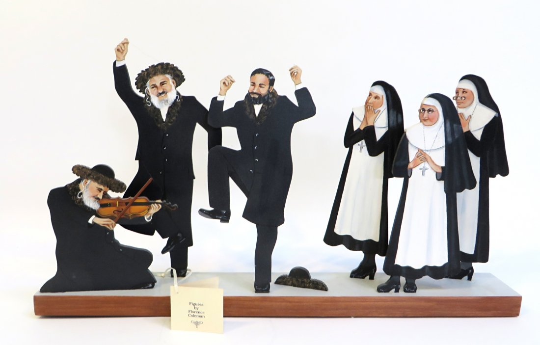 Figures By Florence Coleman: Figures By Florence Coleman: Description: Figures of nuns and rabbis by Florence Coleman. Dimensions: 22" X 13" $100 - $200 Sh