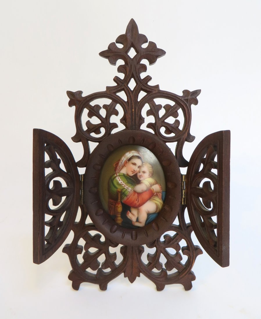 Wood And Enamel Madonna And Child Devotional: Wood And Enamel Madonna And Child Devotional : Dimensions: 180 mm tall. $40 - $50 Shipping: We are able to pack and ship this item to an address in the