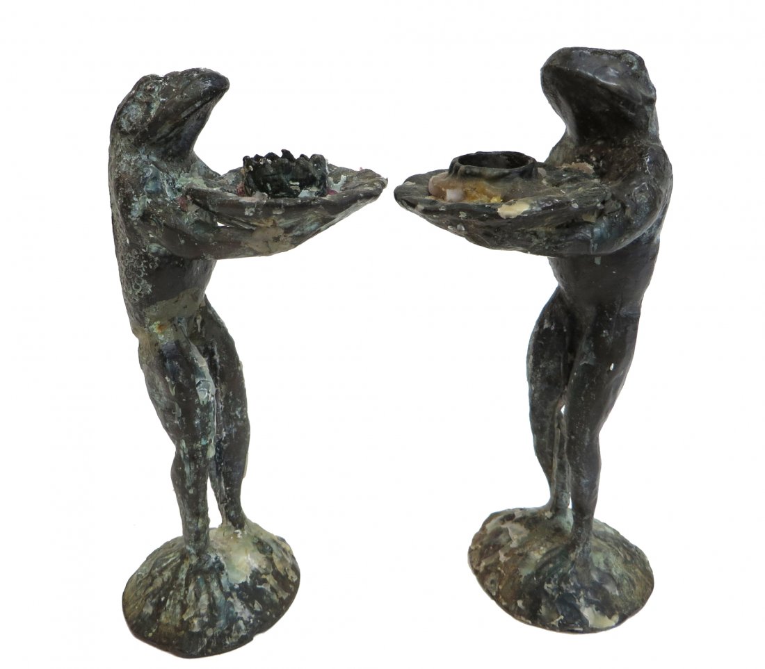 Pair Of Cast Brass Frog Form Candlesticks (1 of 7)