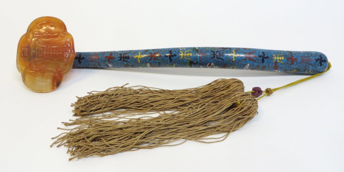 Fine Chinese 19th C. Cloisonne & Agate  Ruyi (1 of 10)