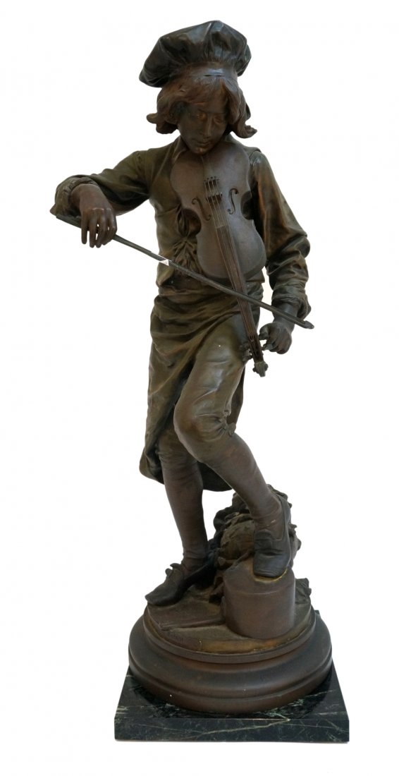 A Gaudez Cast Bronze "Lulli Enfant": A Gaudez Cast Bronze "Lulli Enfant" : Description: A young baker plays the violin, with "Lulli Enfant" on engraved attached base plate, signed on the art :"A Gaude