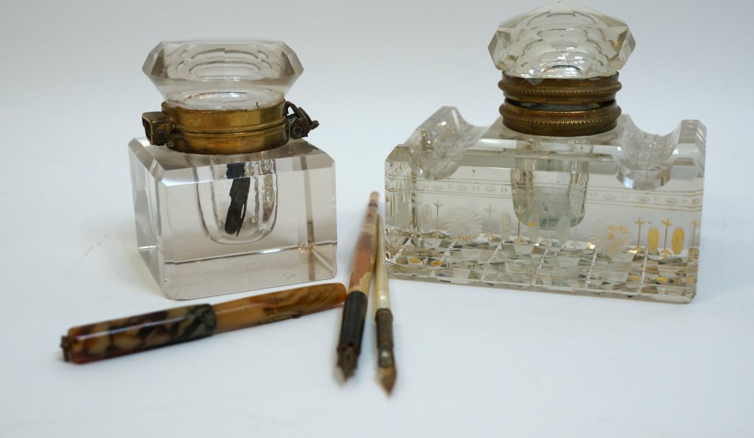 Antique Glass Inkwells And Pens (1 of 9)