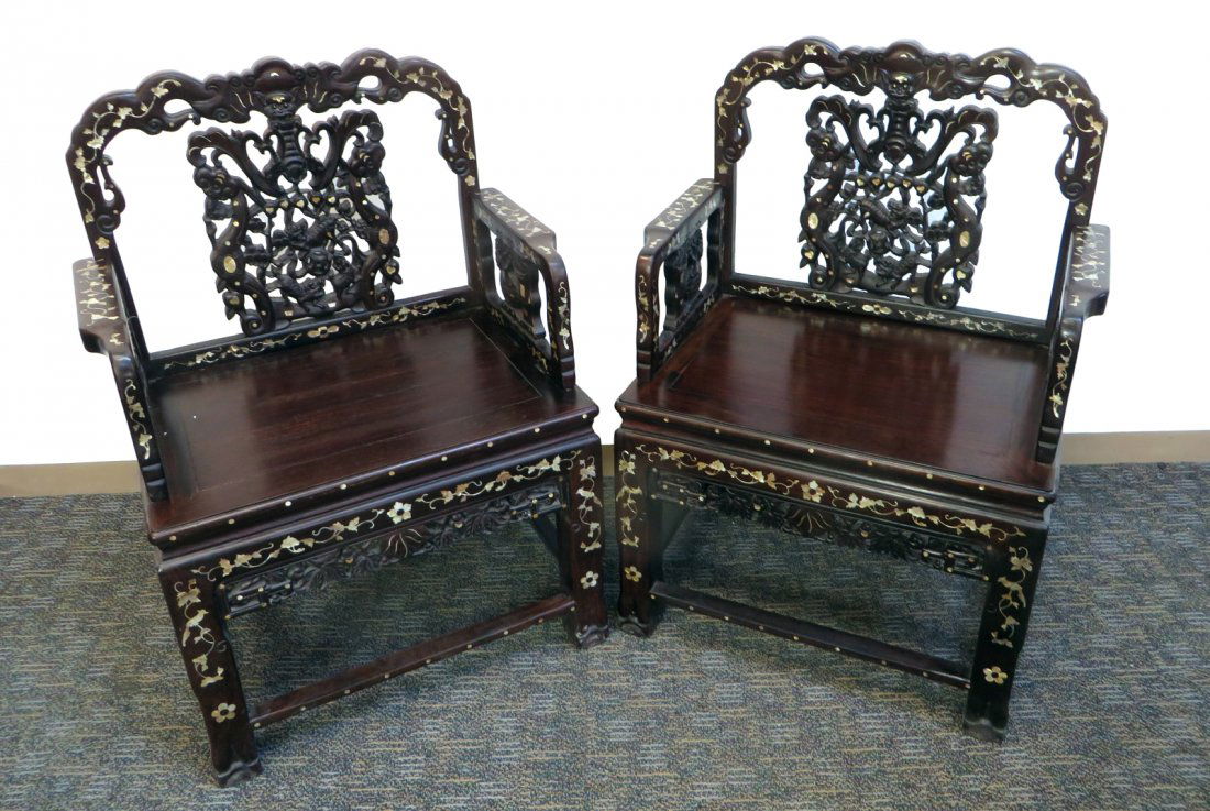 Pair Rosewood & Nacre Chairs (1 of 10)