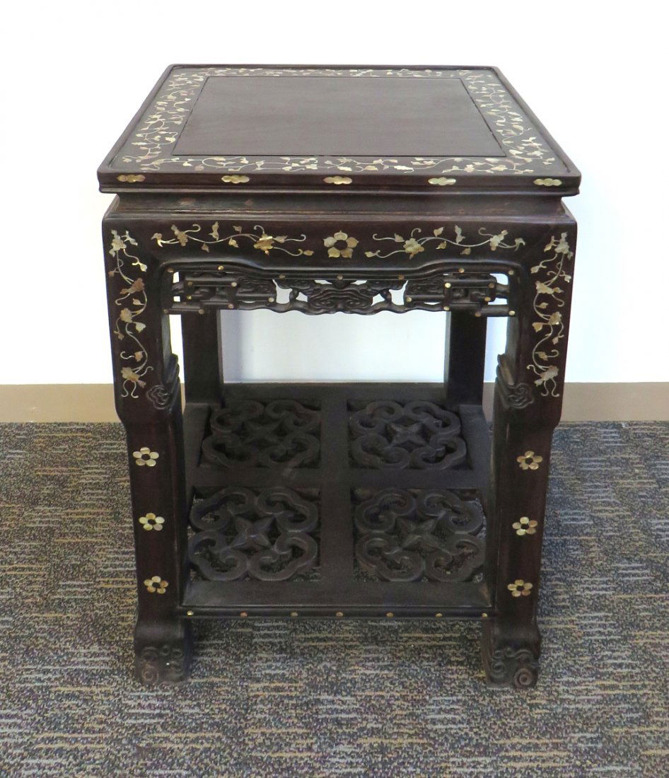 Rosewood & Nacre Inlaid Vase Stand (1 of 10)