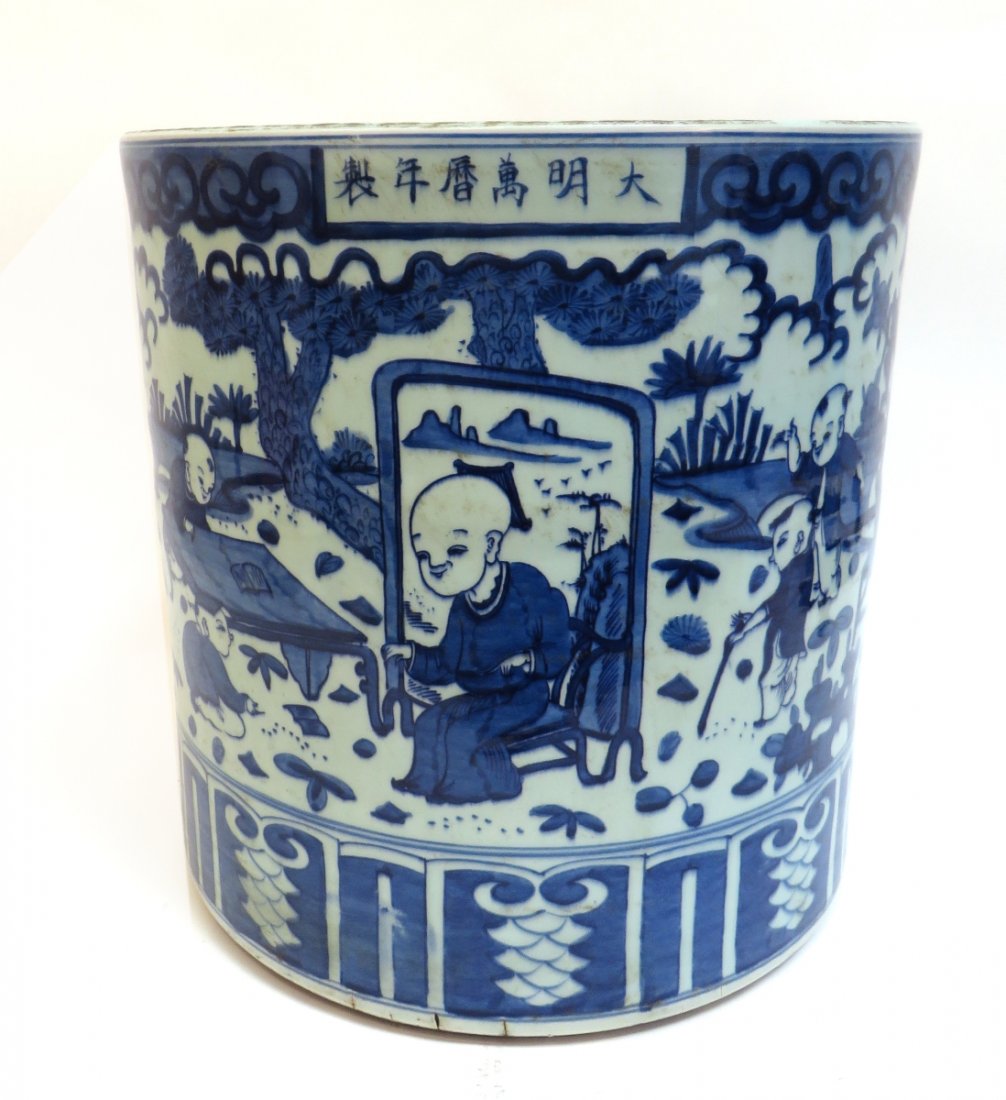 Large Blue & White Ming Scroll Pot (1 of 6)