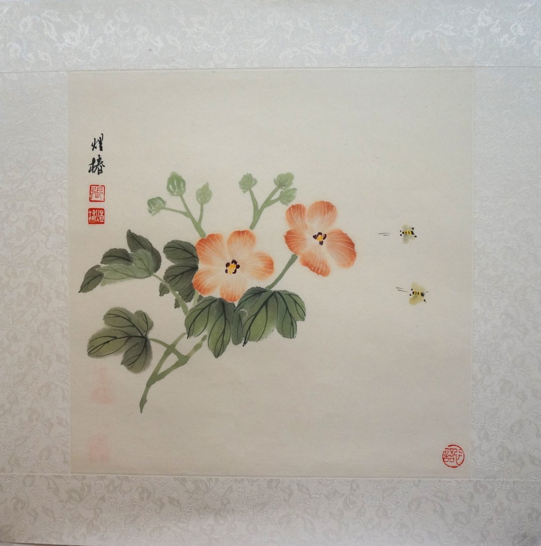 Chinese Watercolor Of Bees Among Flowers (1 of 6)