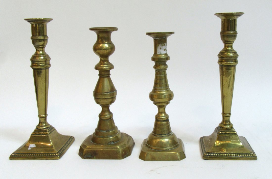 Four Antique 19th Century Spun Brass Candlesticks (1 of 6)