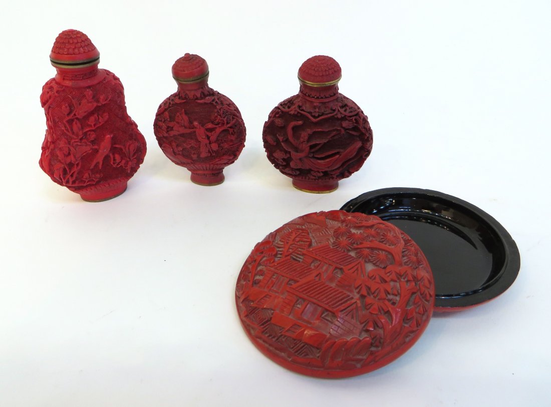 Four Chinese Cinnabar Lacquer Items (1 of 8)