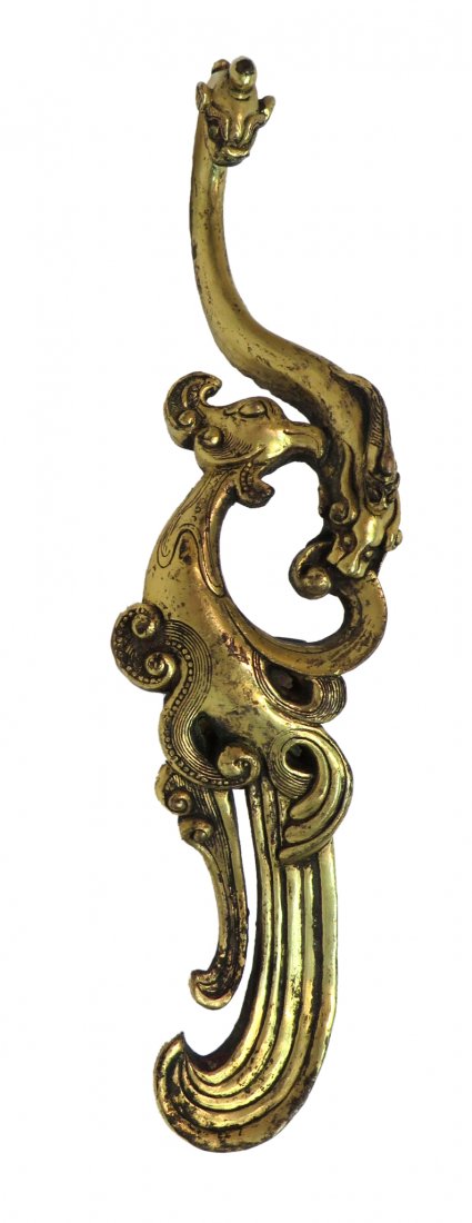 Tang Dynasty Gilt Bronze Phoenix Dragon Belt Hook (1 of 7)