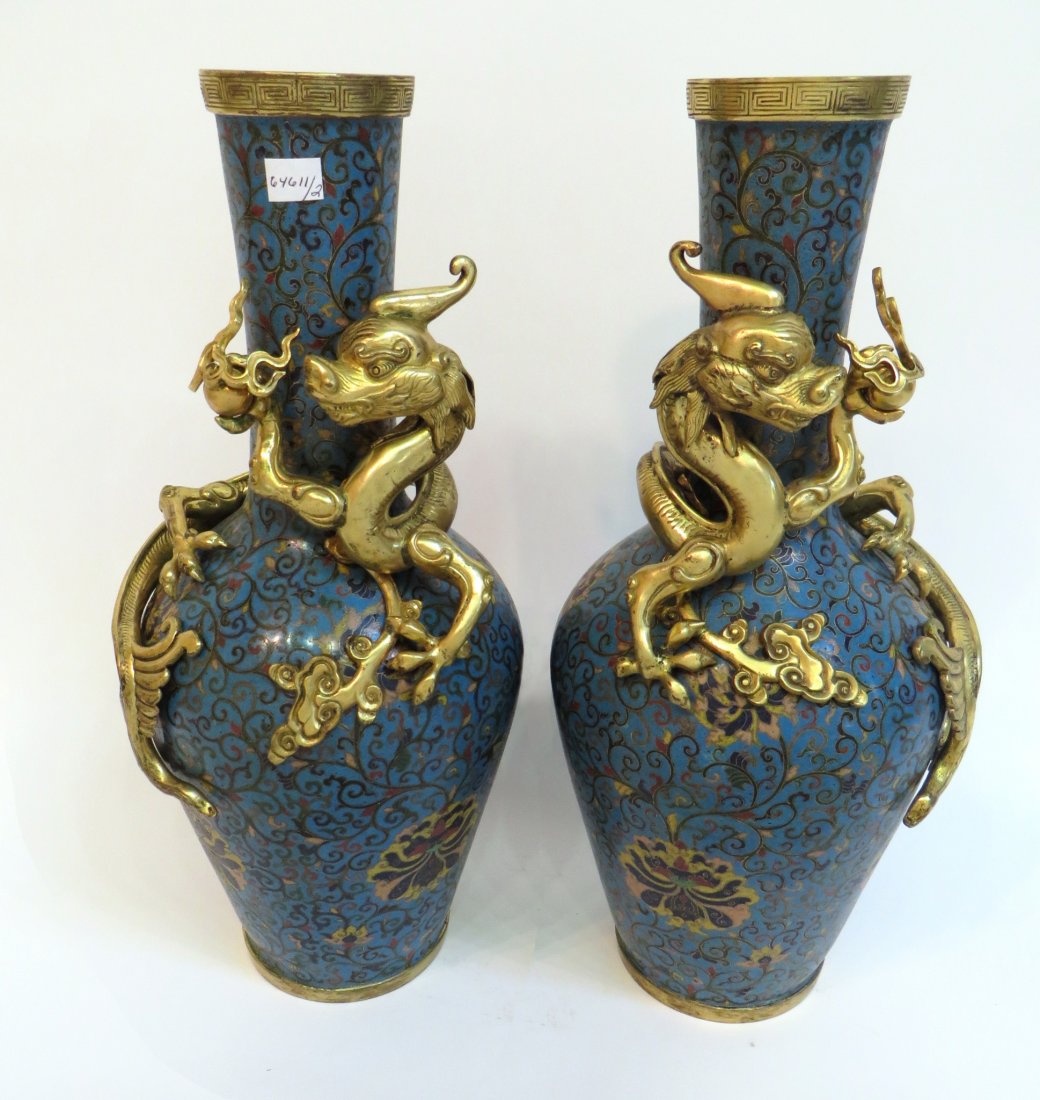 Pair Of Antique Cloisonne Dragon Vases (1 of 9)