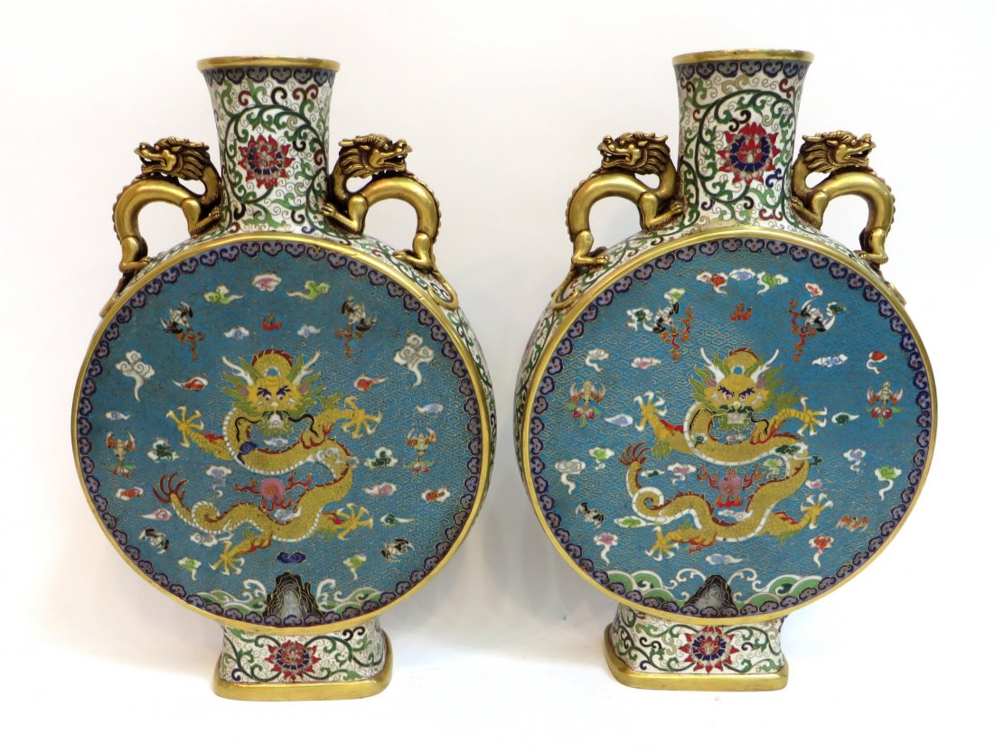 Pair Of Dragon Cloisonne Moon Flasks (1 of 10)