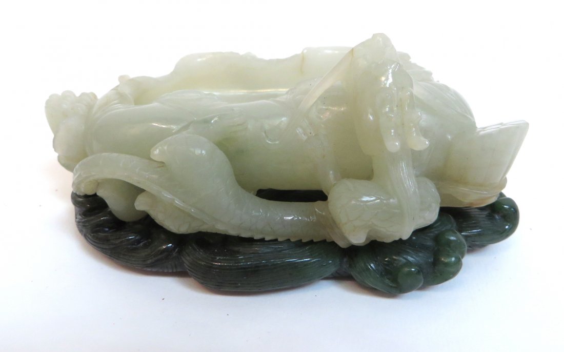 Chinese Jade Dragon Brush Washer On Jade Base (1 of 10)