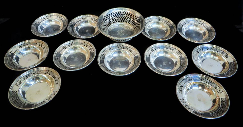 Twelve Piece Sterling Silver Nut Dish Set