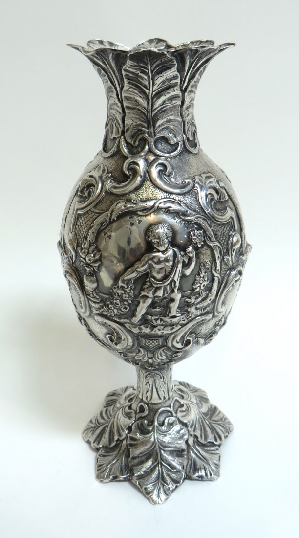 Coin Silver Chalice By Jones Ball & Poor: Coin Silver Chalice By Jones Ball & Poor: In American Coin Silver Salver, stamped "Jones, Ball & Poor", (Boston, 1846-1853). Very elaborately embossed, with images of waterfalls, fl