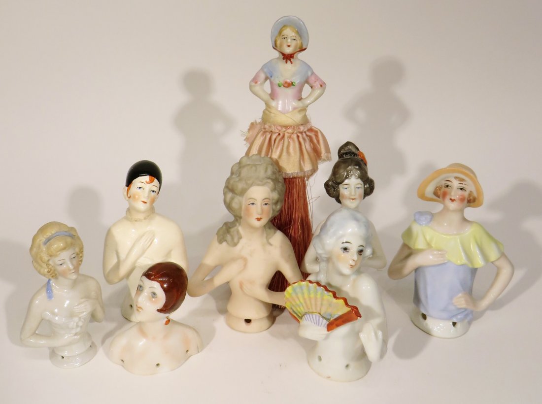 Eight Porcelain Pin Cushion "Half Dolls" (1 of 3)