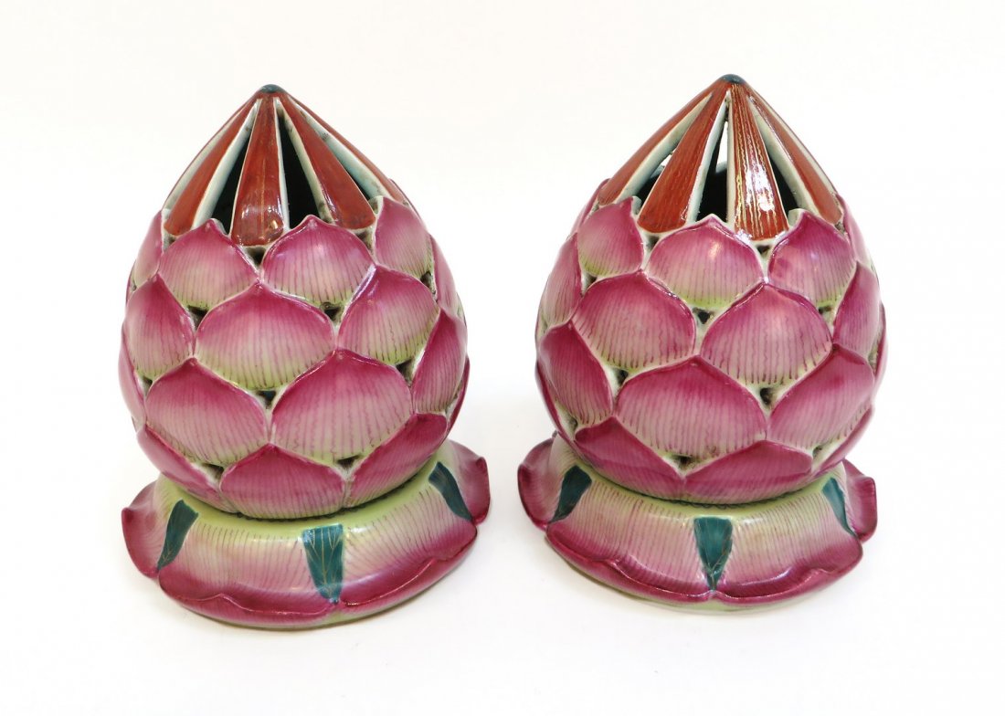 Pair Famille Rose Lotus Incense Burners (1 of 7)