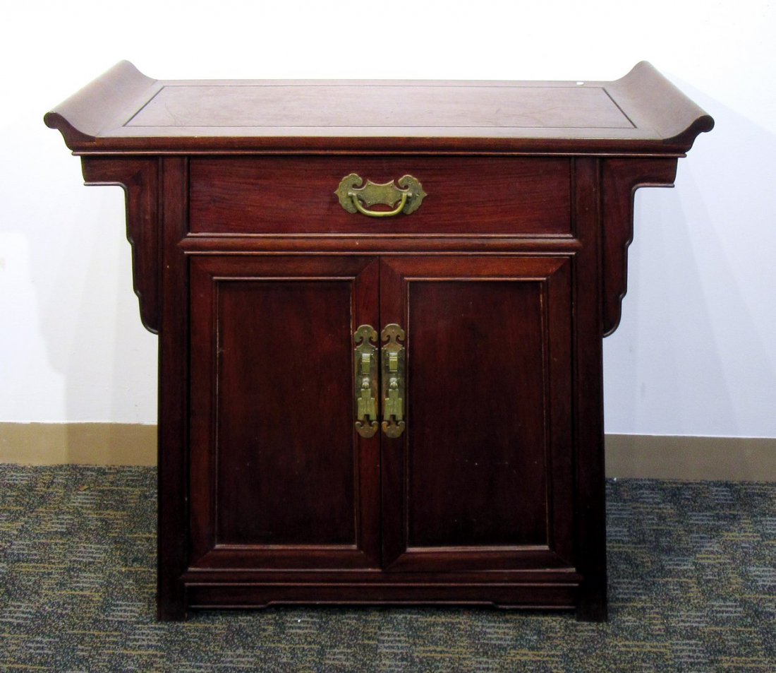 20th C. Hardwood Altar Cabinet: 20th C. Hardwood Altar Cabinet: Missing an interior shelf. Drilled for use with electronics. 30" X 32" X 14" $60 - $120 Shipping:
